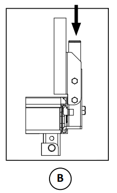Diagram B pivoting guard rail toward ramp until "click" sound
